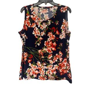 Tommy Hilfiger Women Pink Blue Sleeveless Top Floral Metal Detailing - Size XL